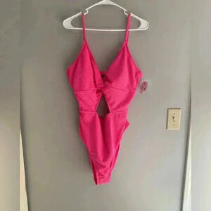 Woman’s Decree Pink Adjustable Cheeky Peephole Texture  Plus OnePiece Swimsuit